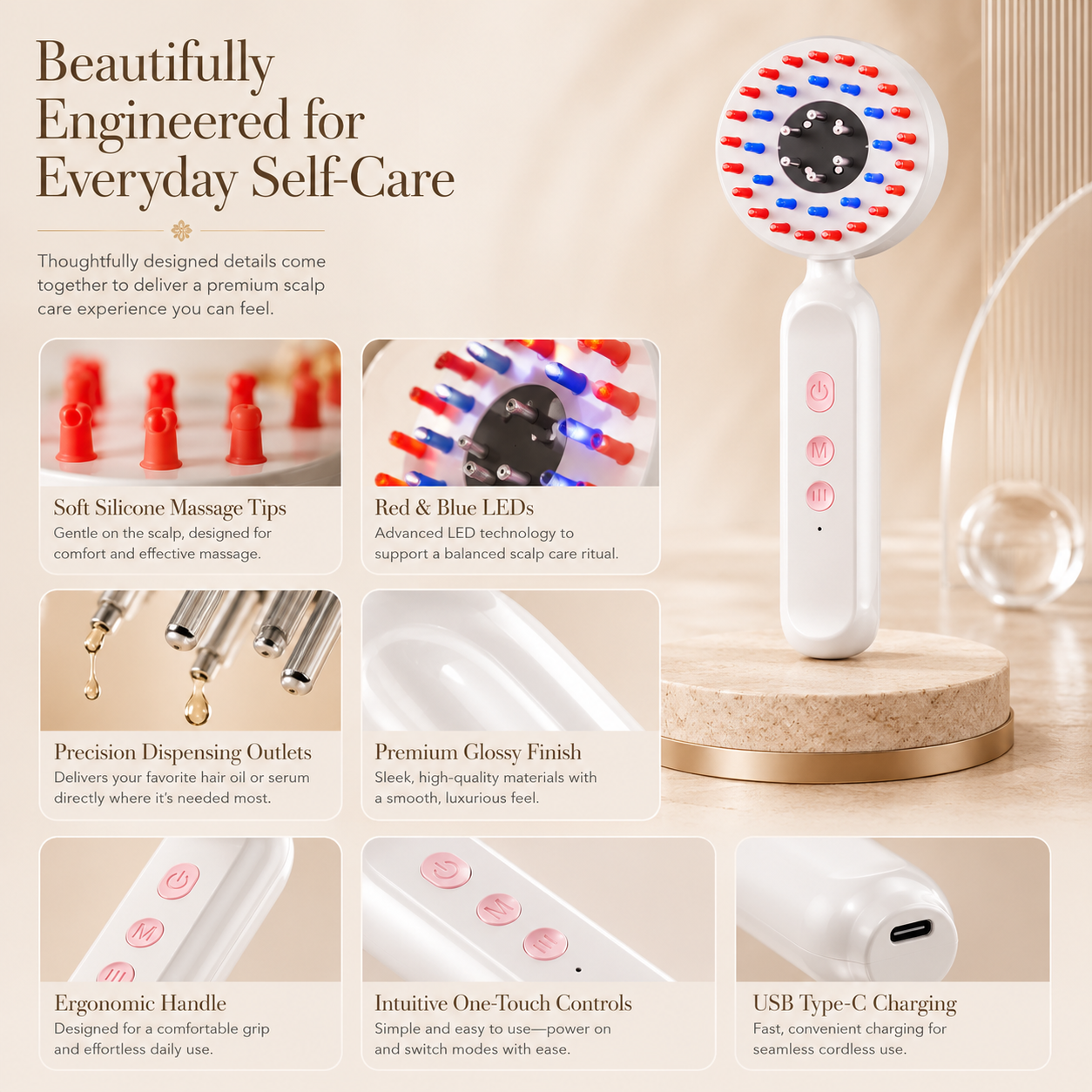 Dermelle 4-in-1 Electric Scalp Massage Comb