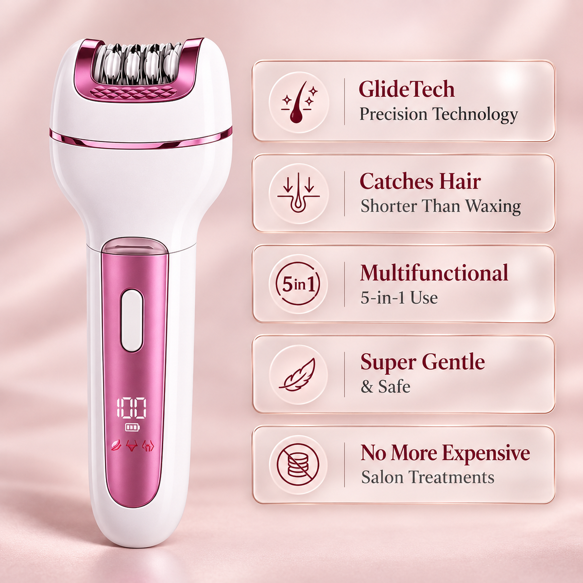 VelvaGlow | 5 in 1 Cordless Epilator