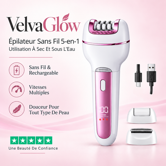 VelvaGlow Épilateur Sans Fil 5-en-1
